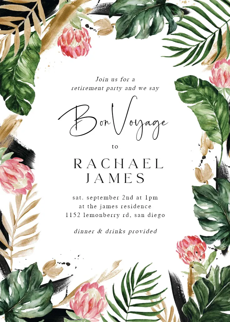 Painterly tropical - emeklilik &amp; veda partisi davetiyesi